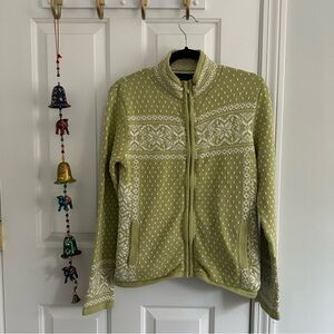 Catherine Stewart Full Zip Winter Green and White Sweater, Medium